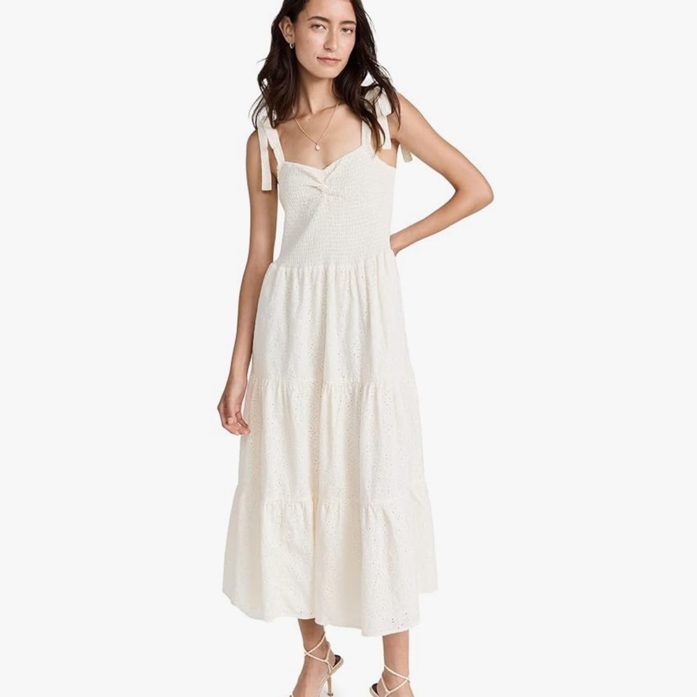 MADEWELL Eyelet Lucie Tie-Strap Tiered Midi Dress Off White Sz XL - Picture 2 of 11